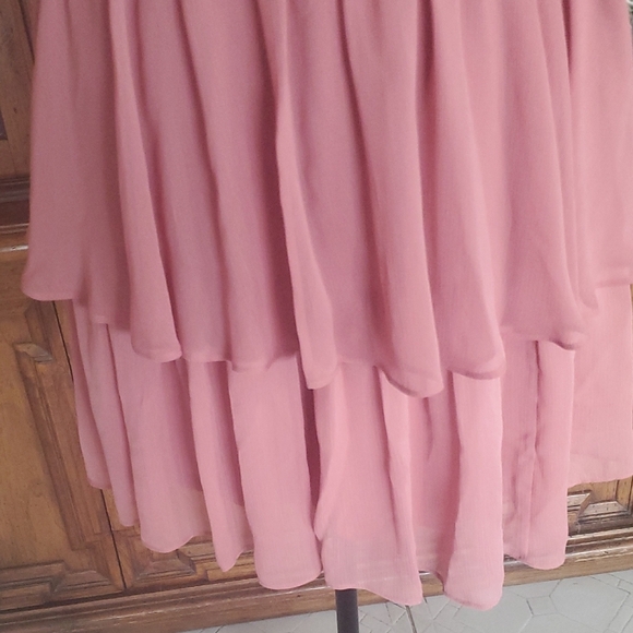 Express Pink Tiered Ruffled Scoop Neck Mini Dress - Picture 4 of 7